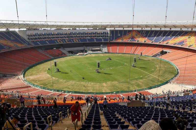 A general view of Sardar Patel Stadium is pictured in Motera, on the outskirts of Ahmedabad, on February 21, 2020. - US President Donald Trump will open the world's biggest cricket stadium in India next week, but critics wonder whether it's just another vanity project by Prime Minister Narendra Modi in his home state. (Photo by SAM PANTHAKY / AFP)