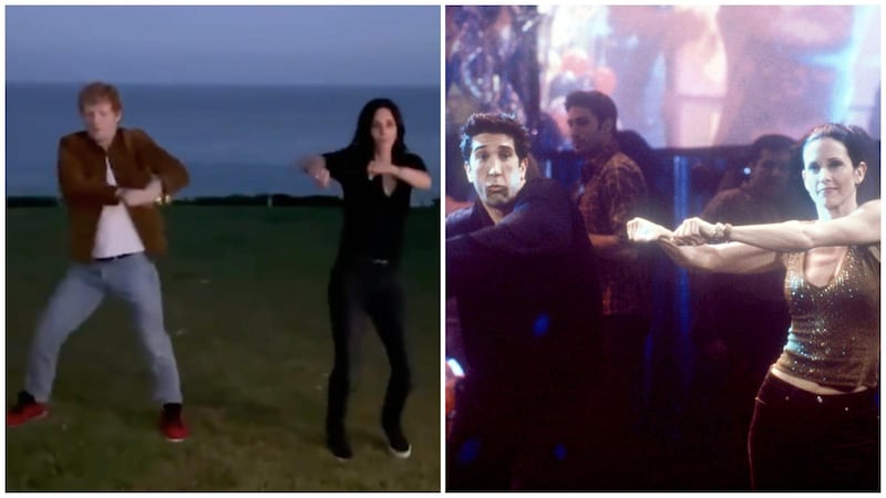 Ed Sheeran and Courteney Cox recreated Ross and Monica's famous dance routine from 'Friends' series six episode, 'The One With the Routine'. 