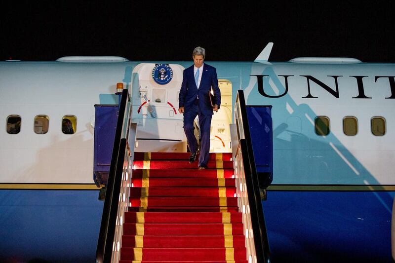 US secretary of state John Kerry arrives at Riyadh air base in Saudi Arabia on May 6, 2015. Andrew Harnik, Pool/AP Photo