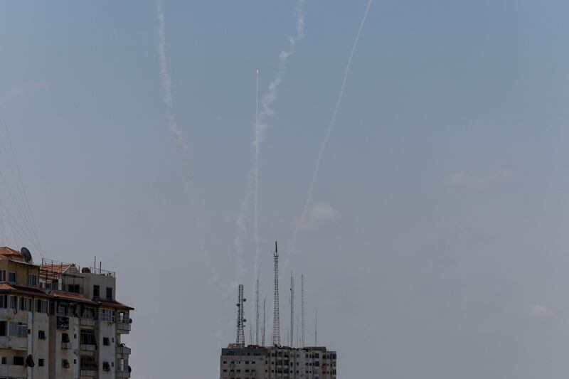 Rockets are fired by Palestinian militants into Israel. Reuters