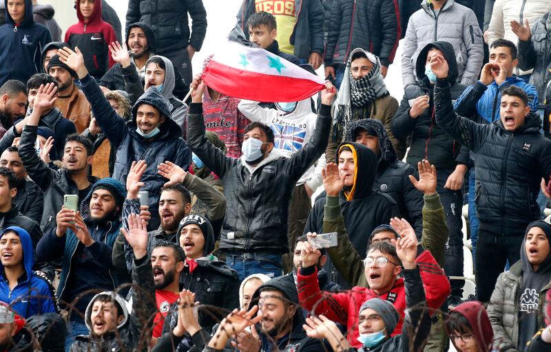 Syrian fans in the stands at the Saida Municipal Stadium in Sidon, Lebanon, on March 24. Reuters