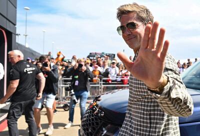 Brad Pitt arrives for the Formula One British Grand Prix at the Silverstone circuit. AFP
