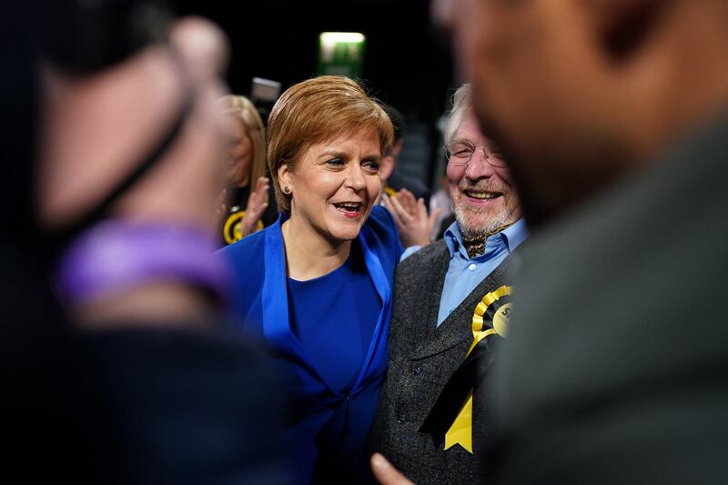 First Minister and SNP Leader Nicola Sturgeon is mobbed by supporters as she arrives at the counting hall during the UK Parliamentary Elections at the SECC in Glasgow, Scotland. Getty Images