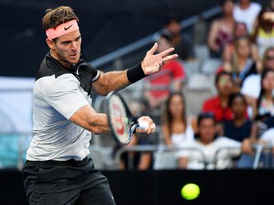 epa06449849 Juan Martin del Potro of Argentina in action during his second round match against Karen Khachanov of Russia at the Australian Open Grand Slam tennis tournament in Melbourne, Australia, 18 January 2018.  EPA/NARENDRA SHRESTHA