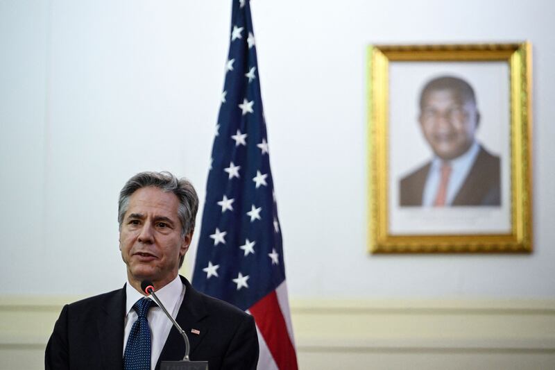 US Secretary of State Antony Blinken holds a press conference at the Ministry of Foreign Affairs in Luanda, Angola. AFP