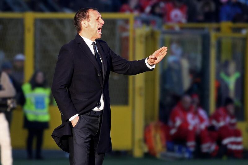Juventus' coach Massimiliano Allegri reacts during the Italian Serie A soccer match Atalanta BC vs Juventus FC at the Atleti Azzurri d'Italia stadium in Bergamo, Italy.  EPA