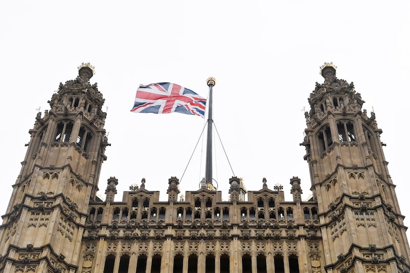 A Union Jack flies at half mast after the killing of British MP David Amess. Reuters