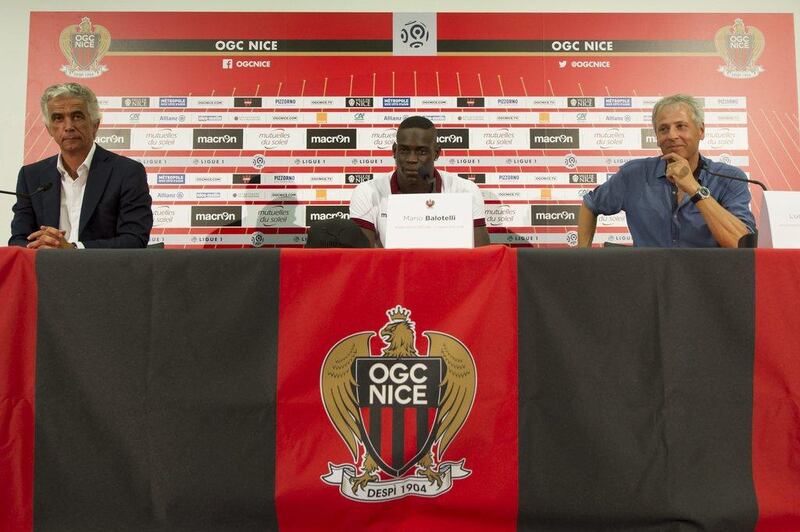 OGC Nice’s Mario Balotelli attends a press conference. Olivier Anrigo / EPA