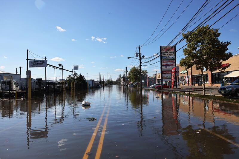 Floodwater covers South Street on September 2, 2021 in Newark, New Jersey. AFP