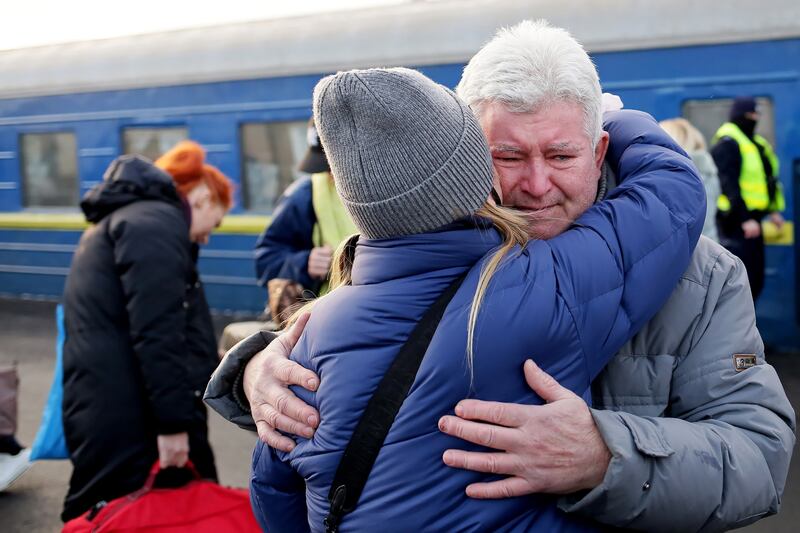 Refugees from Ukraine arrive at the railway station in Slawkow, Poland, March 5. EPA