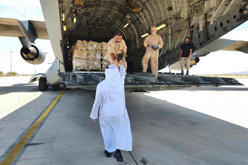 Aid from the UAE is delivered to Port Sudan on Wednesday. AFP