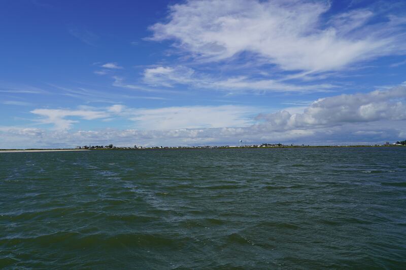 Looking at Tangier Island from the water, one quickly sees how flat and susceptible it is to sea level rise. 