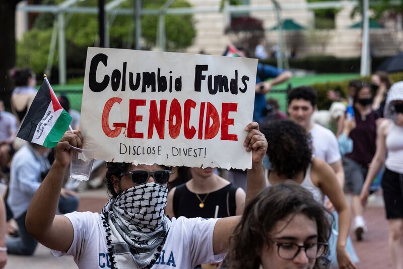 Student protesters at their camp on the Columbia University campus in New York. AP