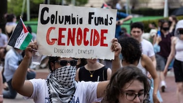 Student protesters at their camp on the Columbia University campus in New York. AP