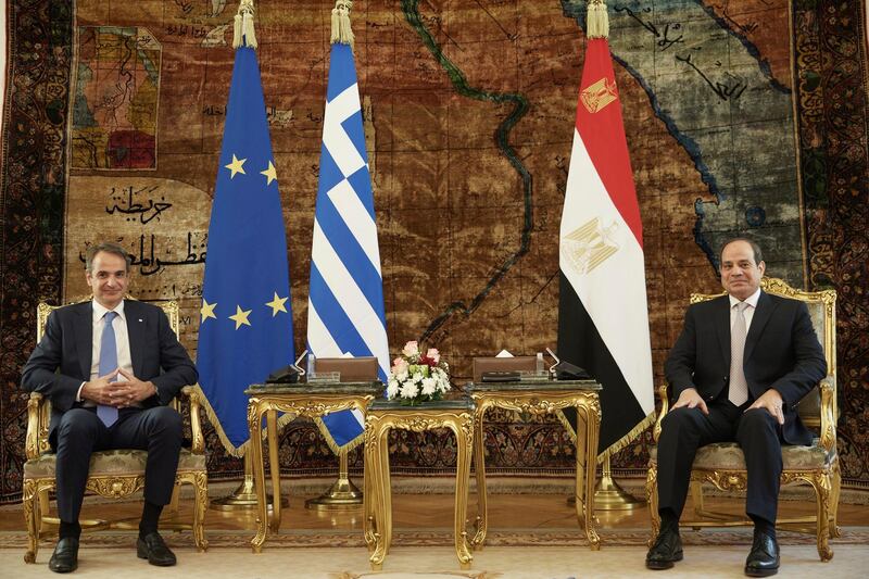 Egyptian President Abdel Fattah El Sisi and the Prime Minister of Greece Kyriakos Mitsotakis met at Al Ittihadiya Presidential Palace in Cairo. EPA