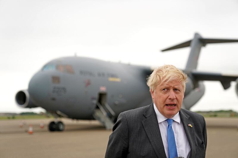 Boris Johnson at RAF Brize Norton, west of London, on returning from Kyiv, days before his sinus operation. AFP