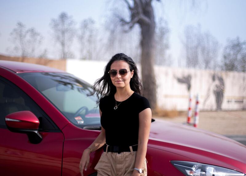 DUBAI, UNITED ARAB EMIRATES - JULY 23 2019. Zeina Saleh by her friend’s car.  Photo: Reem Mohammed / The National