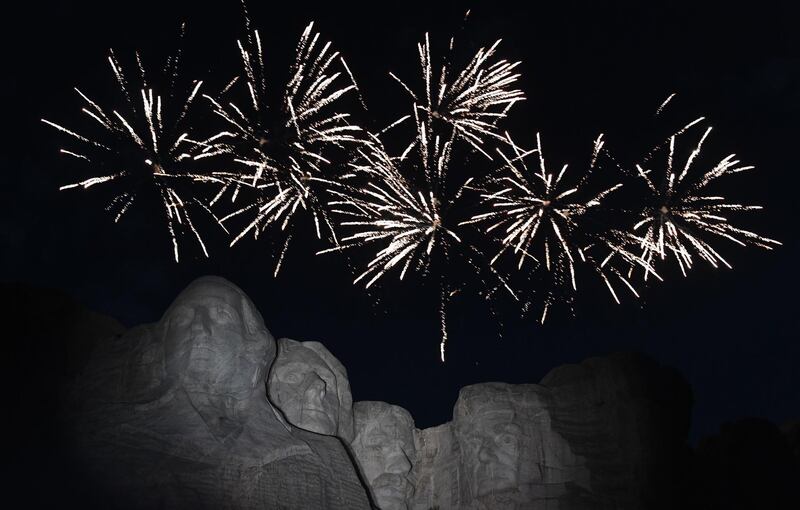 Fireworks explode above the Mount Rushmore National Monument during an Independence Day event attended by the US president in Keystone, South Dakota. AFP