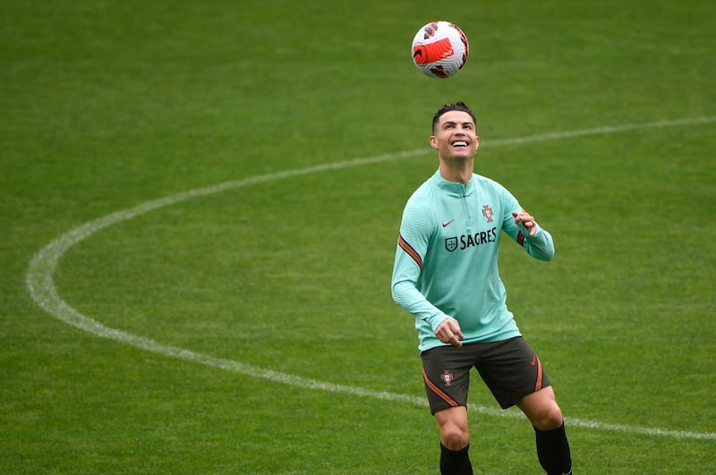 Cristiano Ronaldo trains for the World Cup clash with North Macedonia. AFP