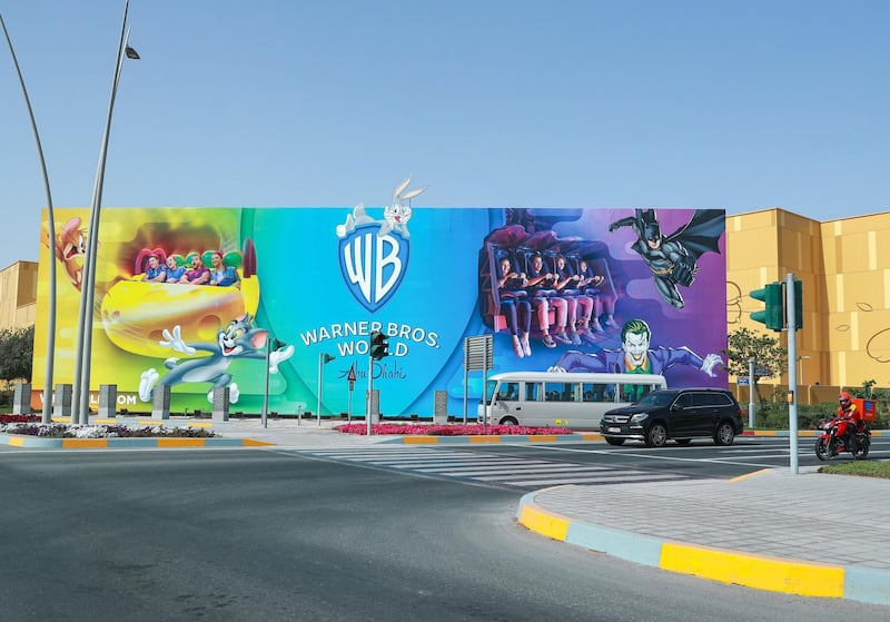 Abu Dhabi, United Arab Emirates, March 2, 2021.   Stock images of Yas residential areas.
Warner Bros. World Abu Dhabi billboard.
Victor Besa / The National
Section:  NA