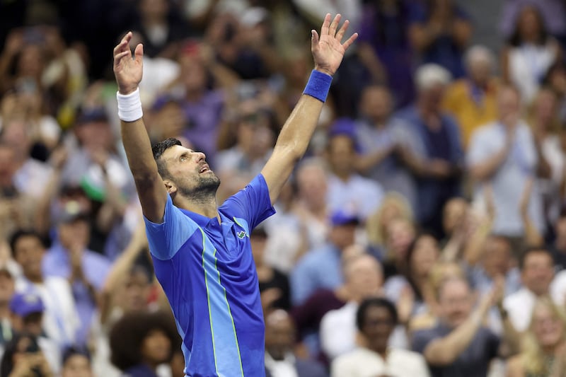 Novak Djokovic celebrates after defeating Daniil Medvedev in the US Open final. Getty