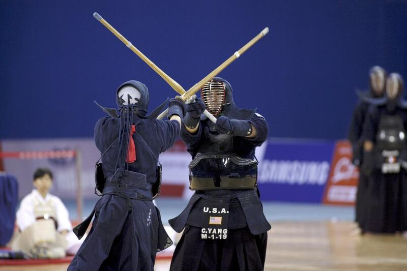 August 2010, Beijing, China --- Kendo demonstration at the World Combat Games in Beijing --- Image by © Mu Xiang Bin/Redlink/Corbis