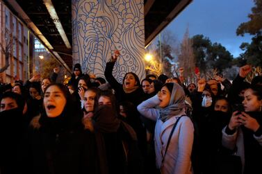 Iranians protest  in front of Amirkabir University in Tehran. They were showing sympathy to families of those who died onboard the Ukraine International Airlines plane shot down in Tehran. EPA