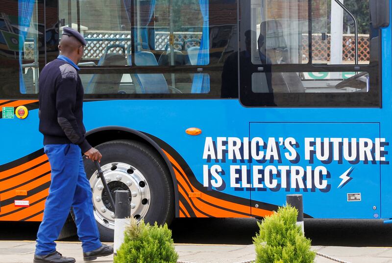 An electric mass transit bus at the Green Park Terminus in Nairobi, Kenya. Reuters