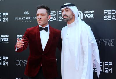 Actor Ed Westwick with Red Sea International Film Festival chairman Mohammed Al Turki at the event in December 2021. AP