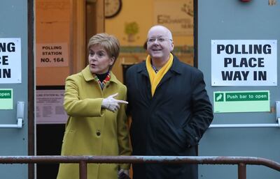  Former Scottish First Minister Nicola Sturgeon with husband Peter Murrell, in Glasgow, in 2019. AP/Scott Heppell