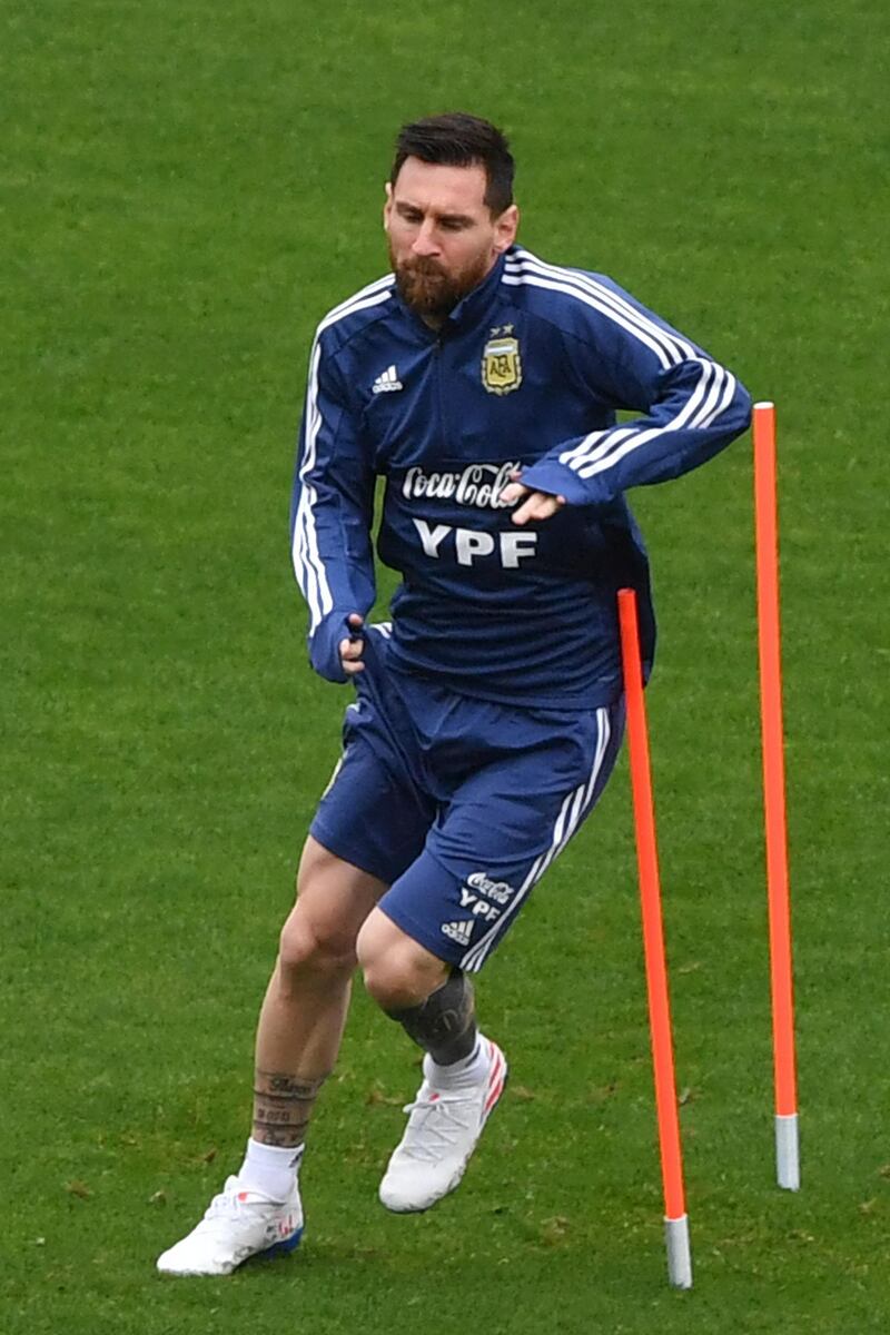Lionel Messi takes part in a training session in Sao Paulo, Brazil. AFP