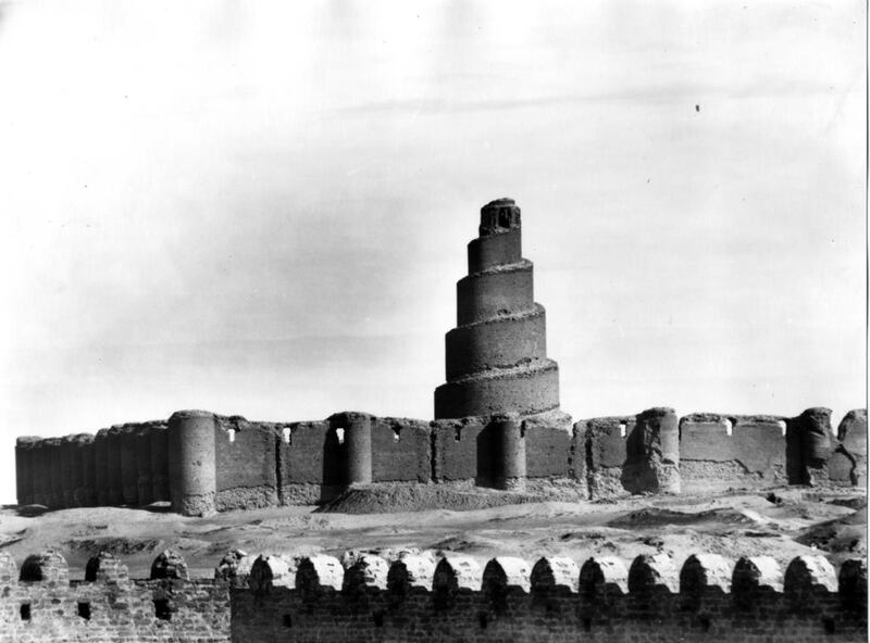 The spiral minaret of the Great Mosque at Samarra is testimony to the vision of Muslim leaders, their architects and builders. Courtesy Museum fur Islamische Kunst / Staatliche Museen zu Berlin