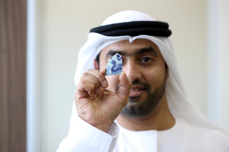 Ras Al Khaimah, United Arab Emirates - April 14, 2019: Ahmed Al Tejeiji, head of RAK's Antiquities and Museums Department. Archaeologists have unearthed 700 year old chinese porcelain in Ras Al Khaimah over the course of a collaboration with archaeologists from Beijing started in 2017. Sunday the 14th of April 2019 in Ras Al Khaimah. Chris Whiteoak / The National