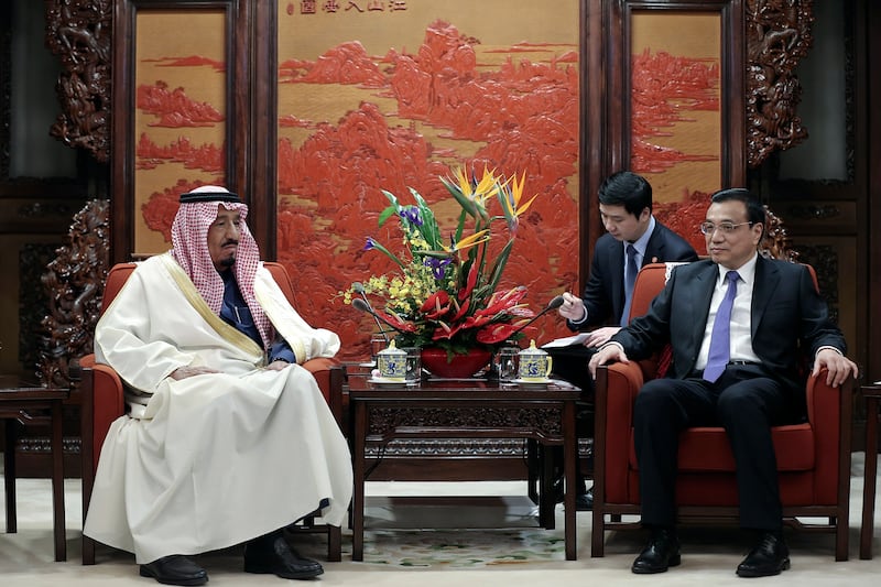 Chinese Premier Li Keqiang, right, with Prince Salman at Ziguangge Pavilion, in the Zhongnanhai leaders' compound, in Beijing in March 2014.