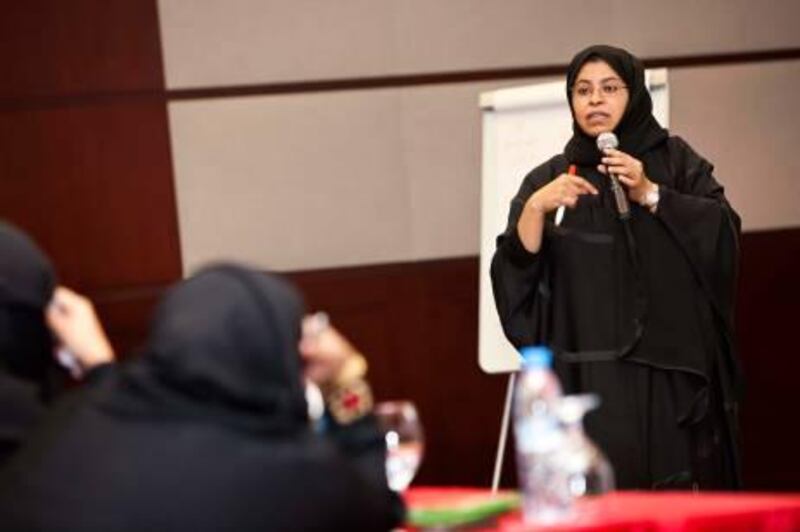 July 06. DR Mona Al Bahar, Deputy CEO for Care and Community Services at the Dubai Foundation for Womean and Children at a conference at Zayed University.  July 06, Dubai, United Arab Emirates (Photo: Antonie Robertson/The National)