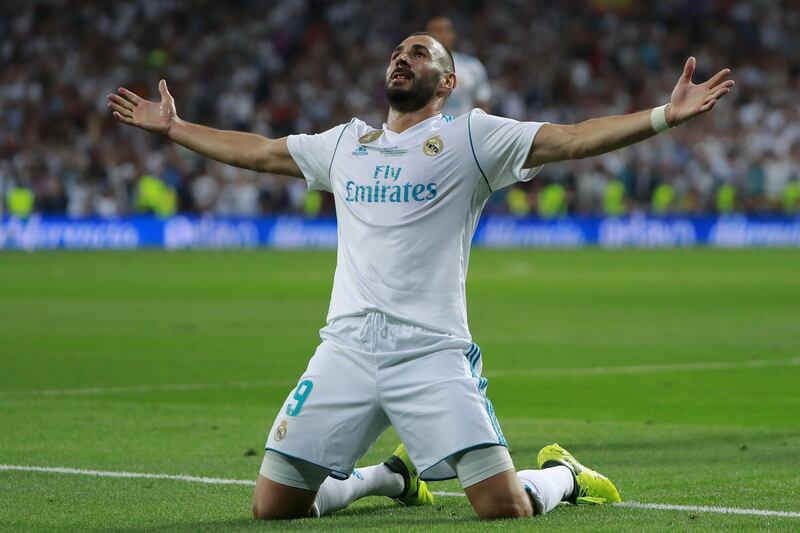 Real Madrid's Karim Benzema celebrates scoring their second goal. Gonzalo Arroyo Moreno / Getty Images