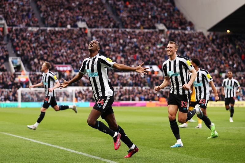 Newcastle's Alexander Isak celebrates after scoring. Getty