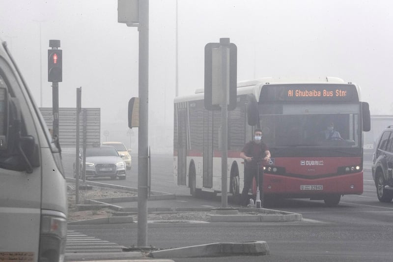 DUBAI, UNITED ARAB EMIRATES. 22 SEPTEMBER 2020. Morning fog in dubai as the weather turn to winter. (Photo: Antonie Robertson/The National) Journalist: Standalone. Section: National.