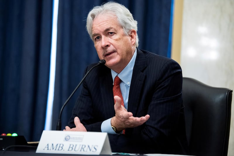 FILE PHOTO: William Burns, nominee for Central Intelligence Agency (CIA) director, testifies during his Senate Intelligence Committee hearing on Capitol Hill in Washington, February 24, 2021. Tom Williams/Pool via REUTERS/File Photo