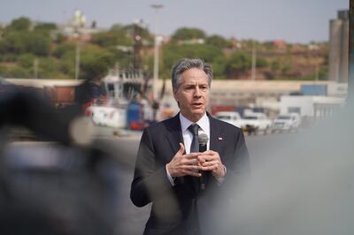 US Secretary of State Antony Blinken speaks at the port in Praia, Cape Verde, on January 22. Willy Lowry / The National