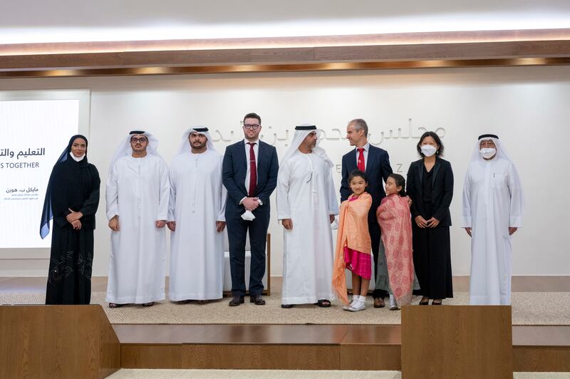 Sheikh Hamed bin Zayed, managing director of Abu Dhabi Investment Authority and Abu Dhabi Executive Council Member, fifth from left, after the lecture.