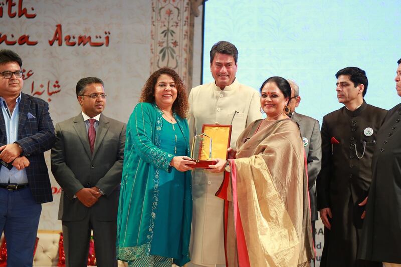 Dr Mala Mehra, left, is principal at Lucknow's Hoerner College and received her award from Kanwaljit Singh and Tanvi Azmi.