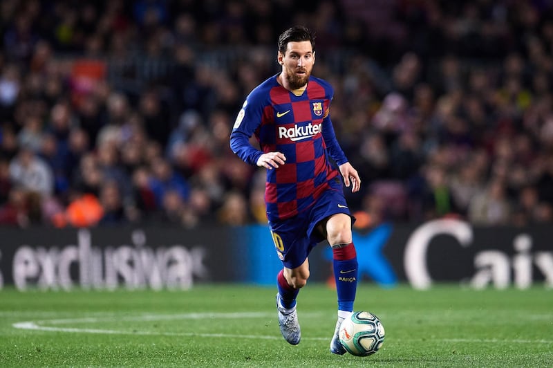 BARCELONA, SPAIN - MARCH 07: Lionel Messi of FC Barcelona runs with the ball during the Liga match between FC Barcelona and Real Sociedad at Camp Nou on March 07, 2020 in Barcelona, Spain. (Photo by Alex Caparros/Getty Images)
