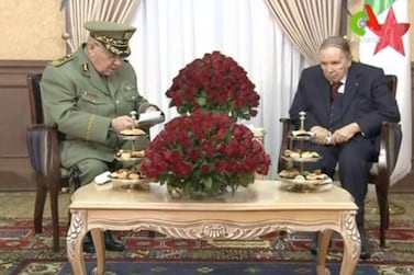 Algeria's President Abdelaziz Bouteflika meets with army Chief of Staff Lieutenant General Gaid Salah in Algiers. Handout via Reuters