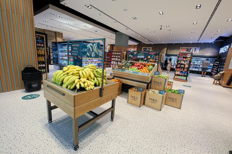 The food hall features about 1,500 grocery items, including fresh fruit and vegetables.