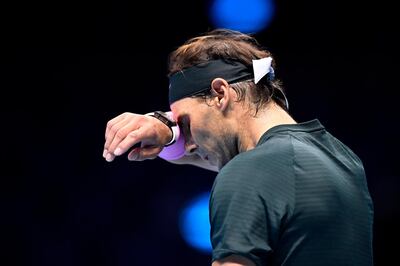 Tennis - ATP Finals - The O2, London, Britain - November 17, 2020 Spain's Rafael Nadal reacts during his group stage match against Austria's Dominic Thiem REUTERS/Toby Melville