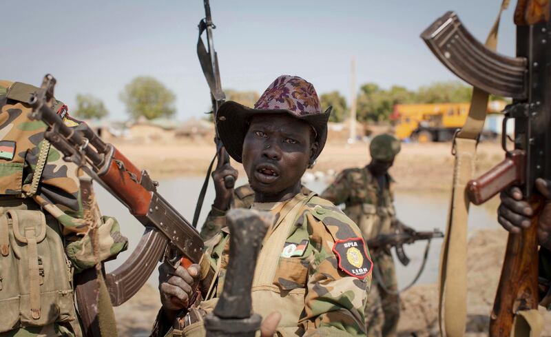 A South Sudanese government soldier chants in celebration after government forces two days earlier retook from rebel forces the provincial capital of Bentiu, in Unity State, South Sudan. AP Photo