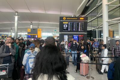 Queues at Heathrow Airport this month. PA