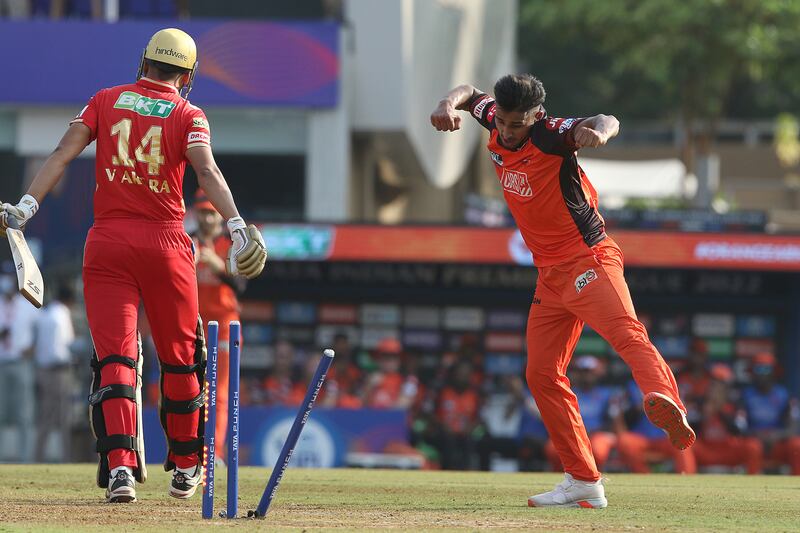 Umran Malik picked up four wickets against Punjab Kings at the DY Patil Stadium in Mumbai. Sportzpics for IPL