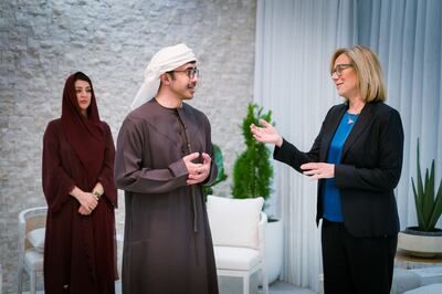 Sheikh Abdullah bin Zayed, Minister of Foreign Affairs, and Reem Al Hashimy, Minister of State for International Co-operation, receive Sigrid Kaag, the UN's senior humanitarian and reconstruction co-ordinator for Gaza. Wam
